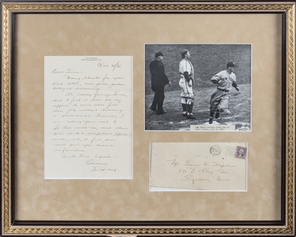 1936 Lou Gehrig Handwritten & Signed Letter & Envelope With Photo In 22x18 Framed Display (JSA)